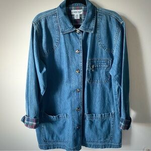 Vintage 90s Cabin Creek Plaid Lined Denim Jean Chore Barn Jacket Womens Large